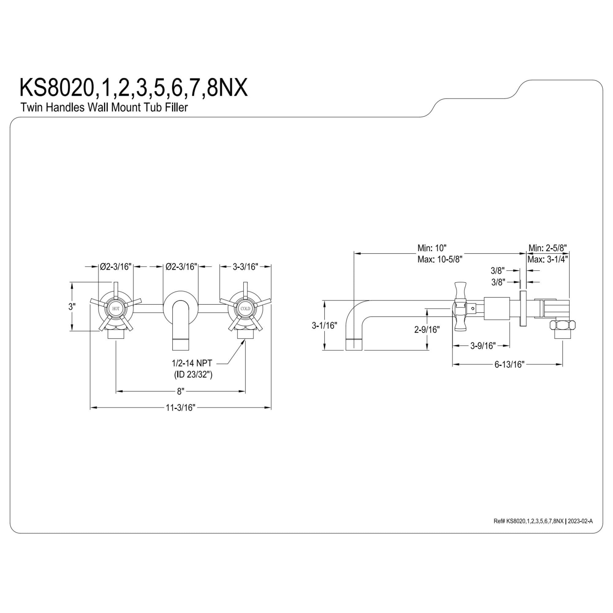 Kingston Brass KS8022NX Hamilton Two-Handle 3-Hole Wall Mount Roman Tub Faucet in Polished Brass