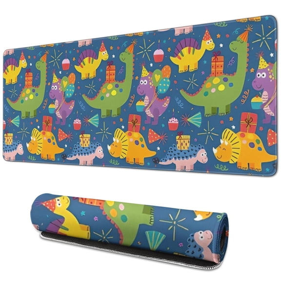 Long Mouse Pads for Desk,Blue Cartoon Dinosaurs Party Pattern Desk Mats on Top Of Desks, Desk Mouse Pad Extra Large with 3mm Non-Slip Base and Stitched Edge for Gaming,Office,Work,Home 31.5"x11.8"