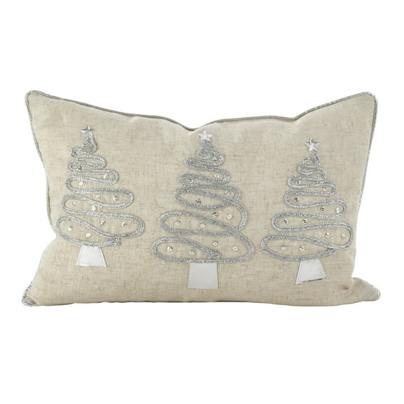 12"x18" Christmas Tree Trio Poly Filled Lumbar Throw Pillow Silver