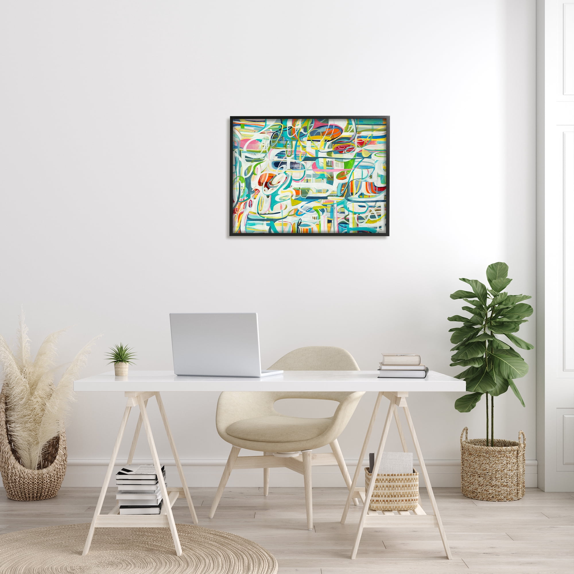 Stupell Industries Curved Line Chaos Lively Blue Green Abstract Movement Global Painting Black Framed Art Print Wall Art, 24 x 30, Design by Lisa Ridgers
