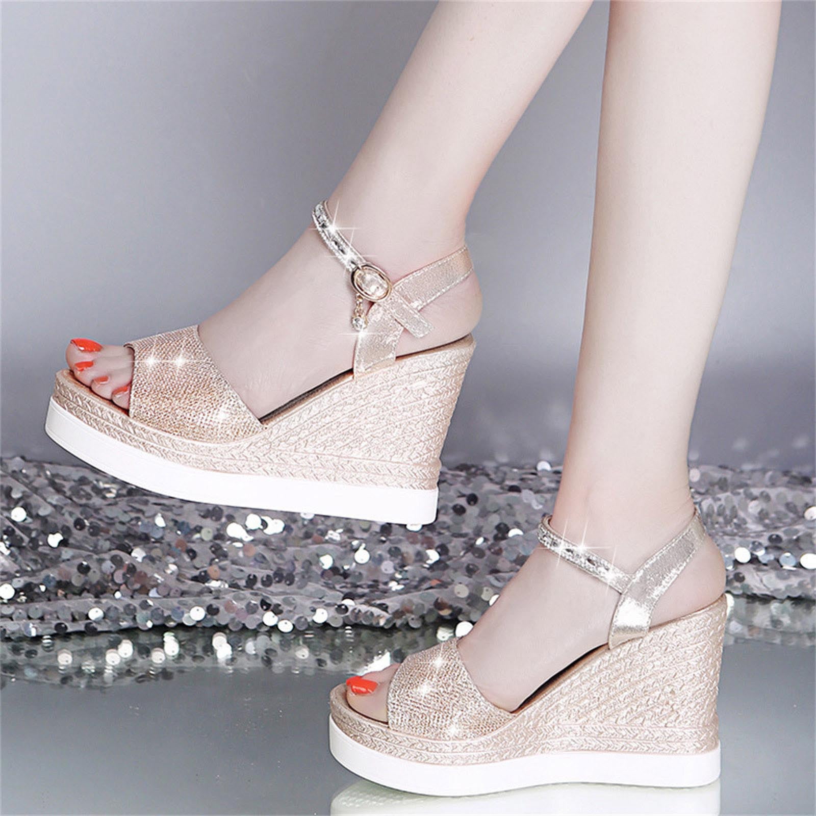  XOBZJH Summer Bow Pink Wedge Sandals for Women Dressy, Party  3 Wedges for Women Wedding, Casual Comfortable Ladies Rhinestones Sandals  Fashion（6,Pink