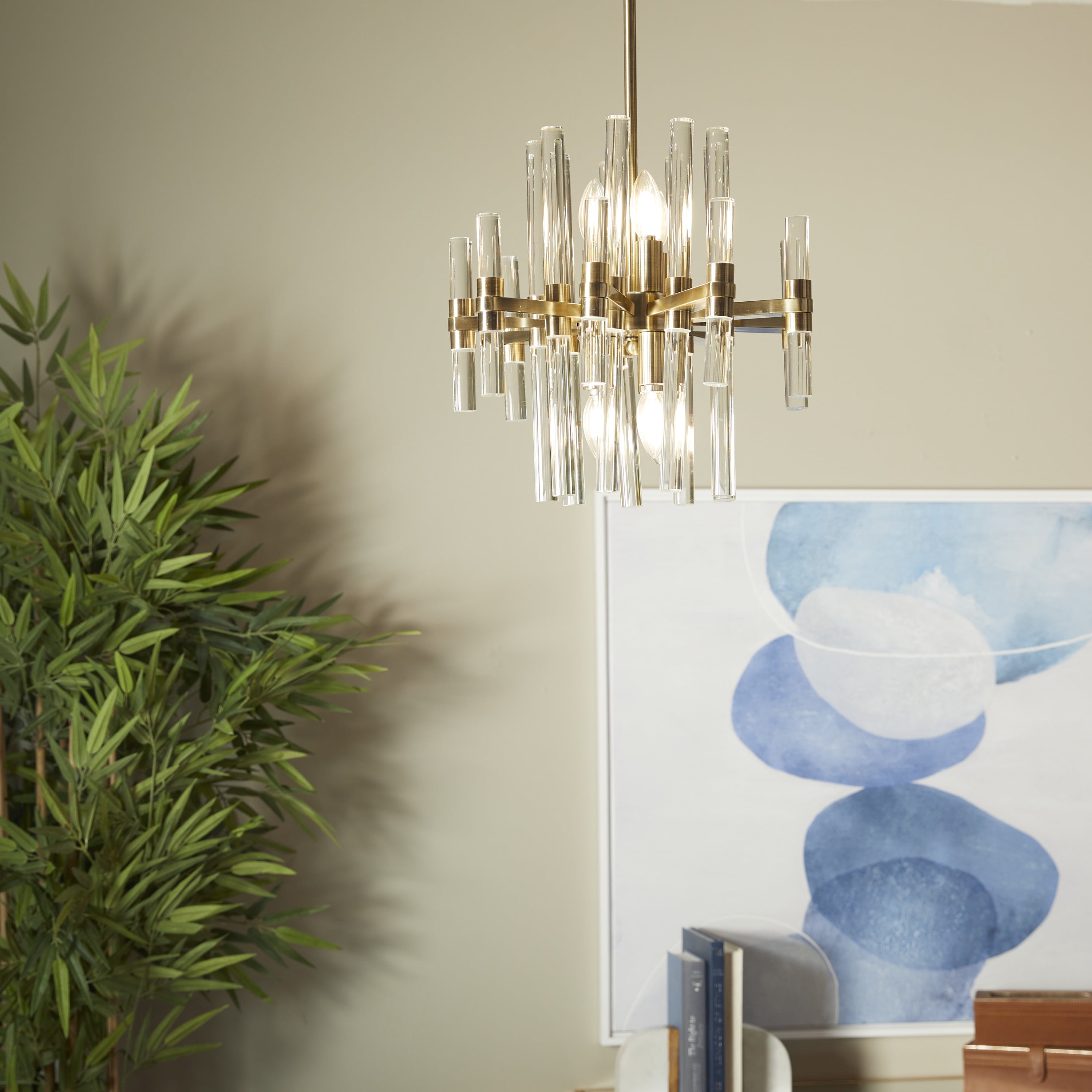 DecMode 16" x 52" Gold Metal Crystal Embellished 8 Light Chandelier with Link Style Chain, 1-Piece