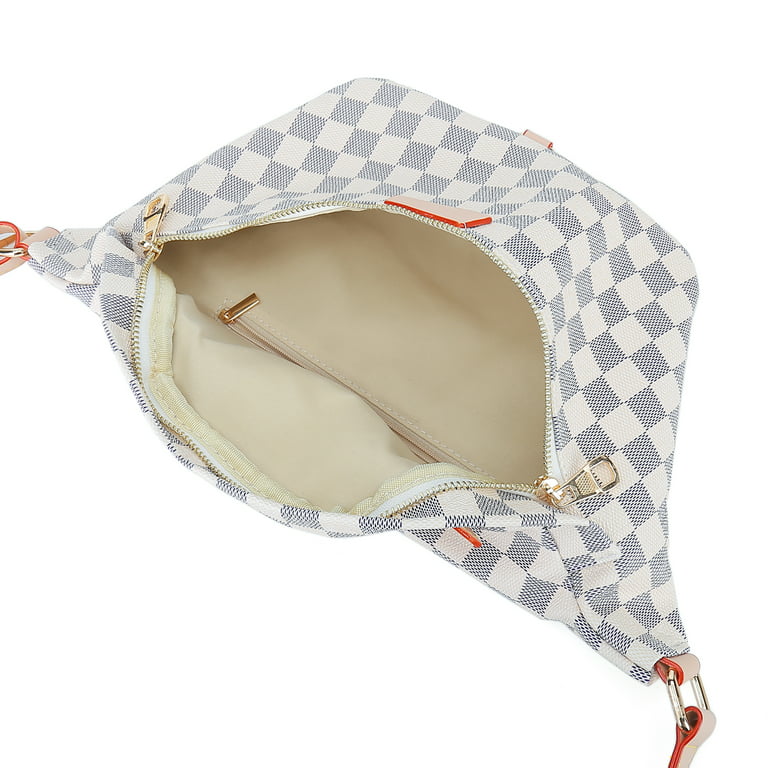 MK Gdledy Checkered Men Travel Shoulder Bag pouch Pocket Messerage Tote  -Brown Checkered 