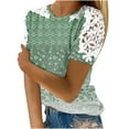 thumbnail image 2 of up to 60% off Gifts wycnly Shirts for Women Lace Patchwork Hollow out Vintage Graphics Tee Tops Summer Trendy Floral Short Sleeve Round Neck Ladies Blouses Green s, 2 of 5