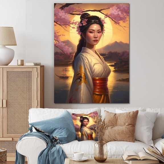 DESIGN ART Designart "Japanese Blooming Beauty" Asian Woman  Canvas Prints 12 in. wide x 20 in. high