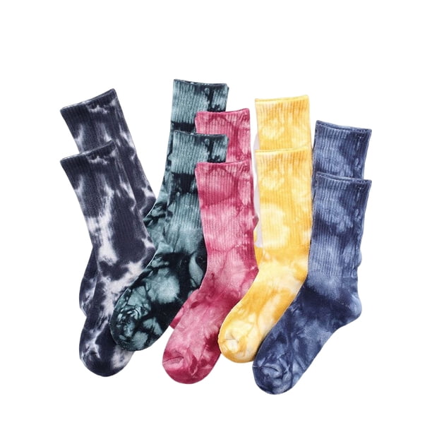 Qarigey 5 pares de calcetines de algodón para hombre y mujer, calcetería elástica deportiva, teñido, informal, para ocio, cómodo, Medias