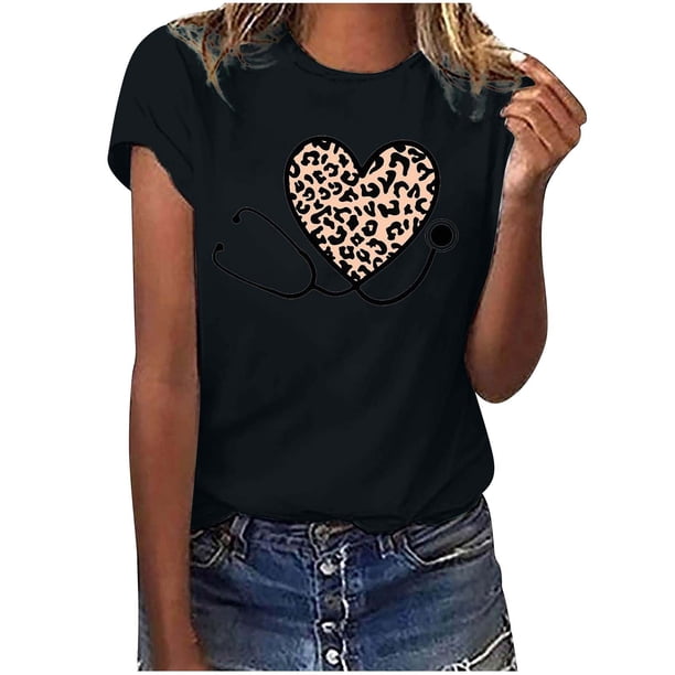 Camisetas con estampado de letras y cuello redondo de verano para mujer, blusas femeninas cómodas y elegantes, Tops OAVQHLG3B Store lin121212