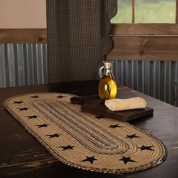 VHC Brands Kettle Grove Primitive Stars Border Table Runner Stenciled Jute Oval Kitchen Table 13x36