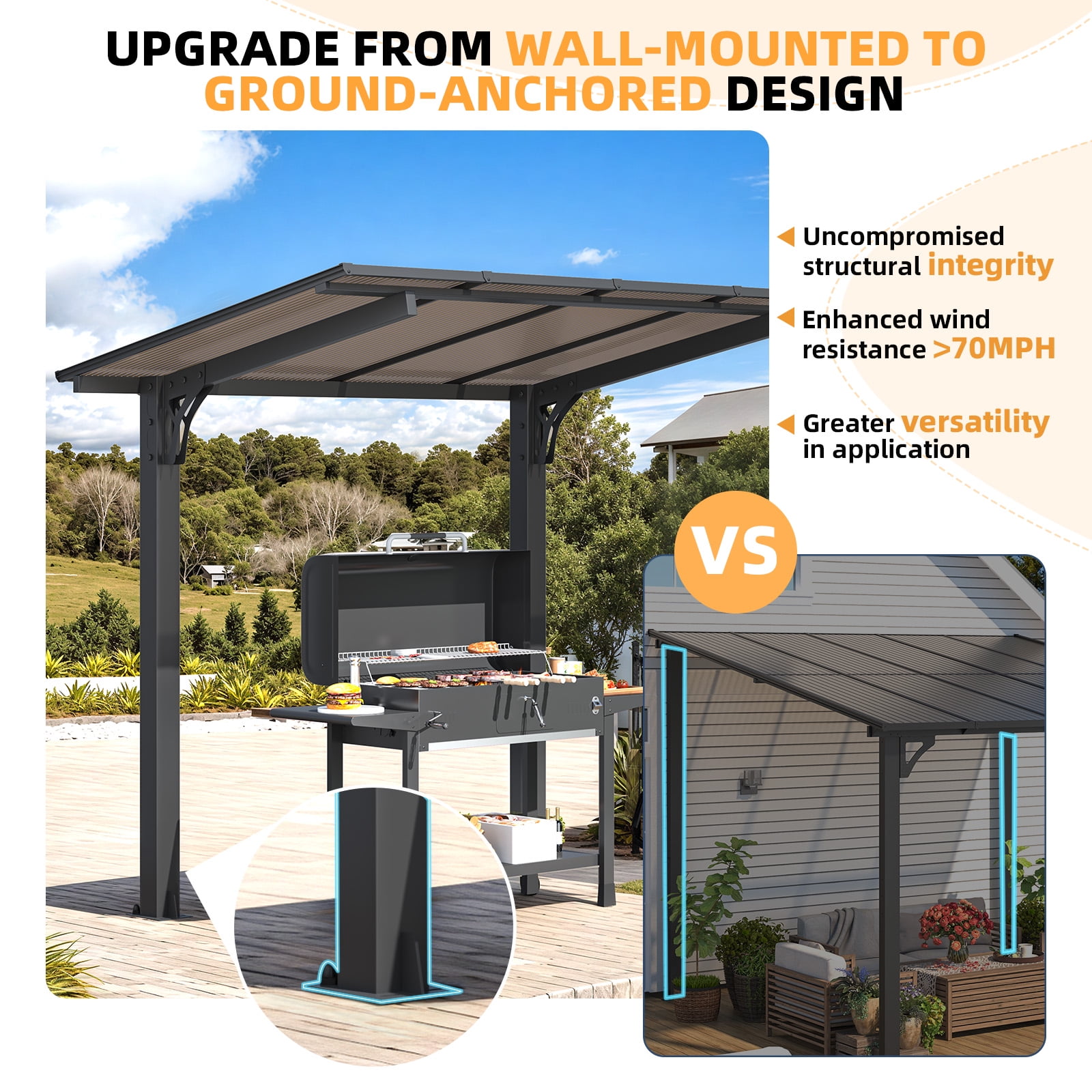 AECOJOY 8'x5' Gazebo, Wall Mounted Hardtop Pergola with Aluminum