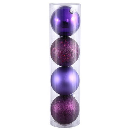 Vickerman 4" Plum 4-Finish Ball Ornament Assortment, Set of 12