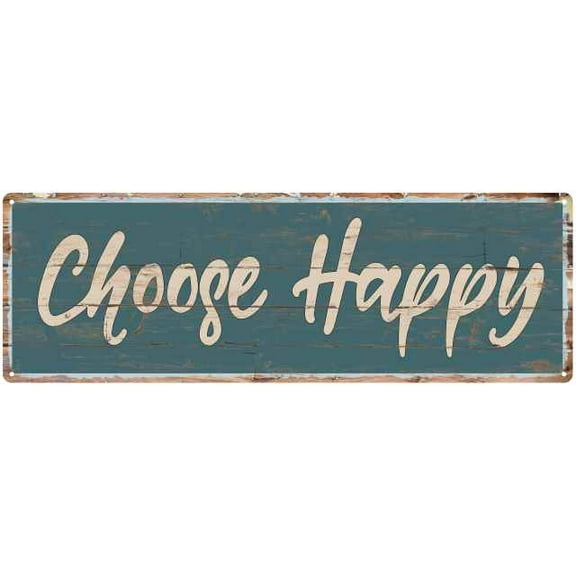 Choose Happy Beach Style Wood Look Sign Gift Green 6x18 Metal Decor 106180086045