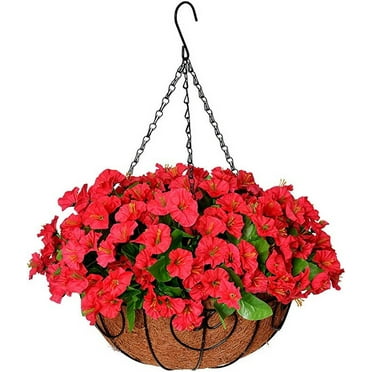 Homsunny 21.6” Coconut Lining Hanging Planters with Artificial Daisy Flowers