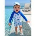 thumbnail image 6 of BemeyourBBs Toddler Baby Boy Shark One Piece Swimsuit with Sun Hat Infant Boys Bathing Suit Long Sleeve Rash Guard UPF 50+ Ocean Theme Print Zipper Swimwear Summer Pool Beachwear, 6 of 9