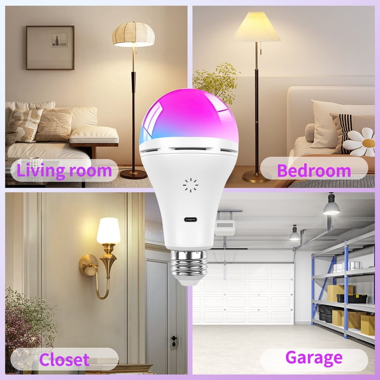 E26 Magnetic Rechargeable LED Bulb – Dimmable RGB With Remote Control, Timer, 15 Colors – Battery Powered For Home, Outdoors, And Emergencies