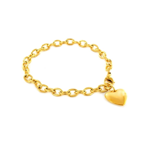 ELYA Women's Heart Charm Gold Plated Steel Bracelet - 7.5 Inches