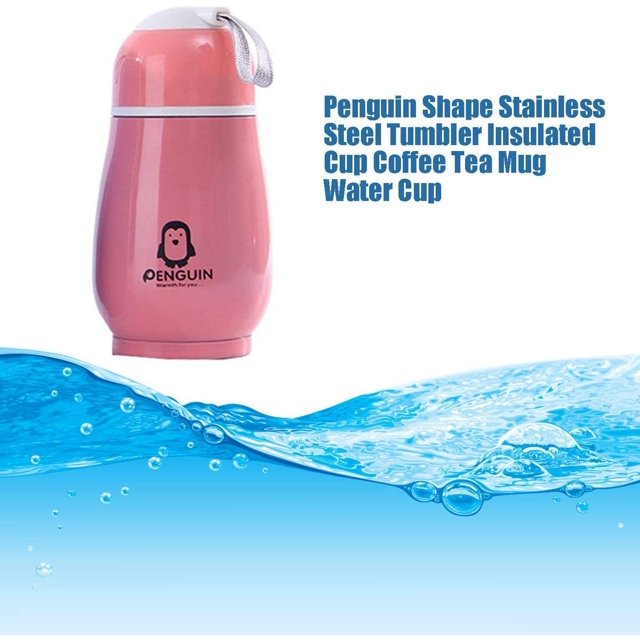 Lindo vaso de acero inoxidable con forma de pingüino, taza térmica para café, té, taza de agua, botella térmica para viajes, color rosa