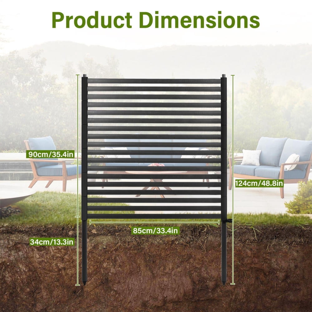 4ft x 3ft Black Metal No-Dig Outdoor Privacy Screen, Decorative Fence Panel for Garden Patio Balcony, Durable Easy Installation