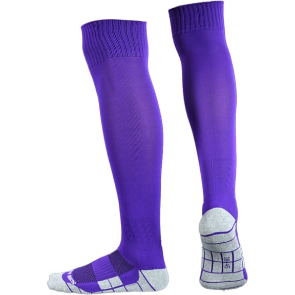 PLHWHYQ Kids Soccer Socks, Knee High Long Athletic Socks with Cushioned Towel Bottom for Boys Girls Youth Sports Football Purple 10-14 Years
