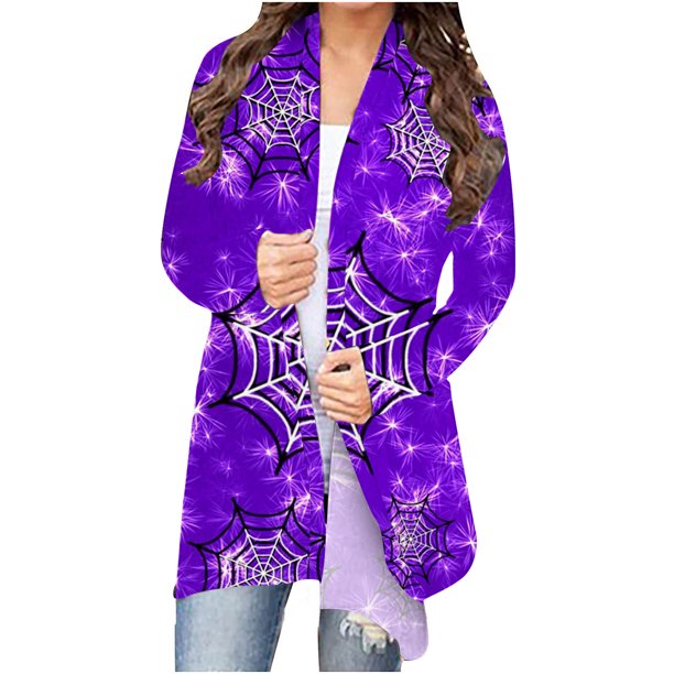 Camiseta de manga larga para mujer, cárdigan de otoño, cárdigan suelto, camisa estampada, cárdigan, Top, cárdigan de Halloween, camisa Fridja hkj2468