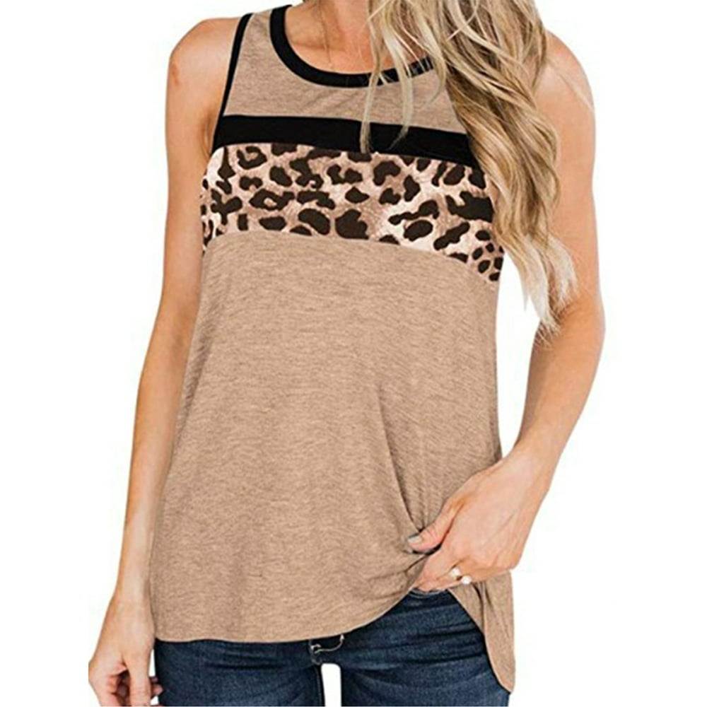 Wodstyle - Women Leopard Print Sleeveless Vest Blouse Summer Casual