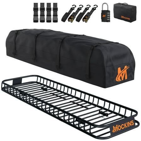 Mockins 85"x24"x4" Narrow Roof Rack Cargo Carrier with 20 Cu. Ft. Roof Top Cargo Carrier Bag & Accessories