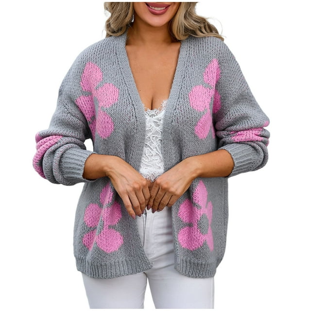 Pisexur Veste pour Femmes, Cardigans à devant Ouvert, Manteaux Trench, Vestes d'Automne, Cardigan Décontracté Ample à Imprimé Floral à Manches Longues, Chandail Surdimensionné, Haut