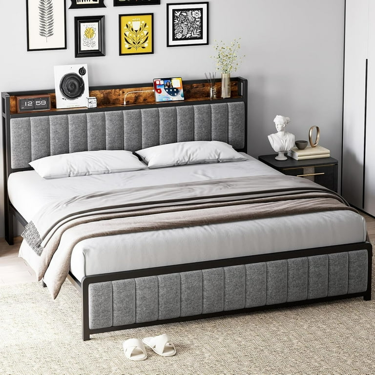 ぷうページ Whizmax New Upholstered Platform Bed Frame with Storage