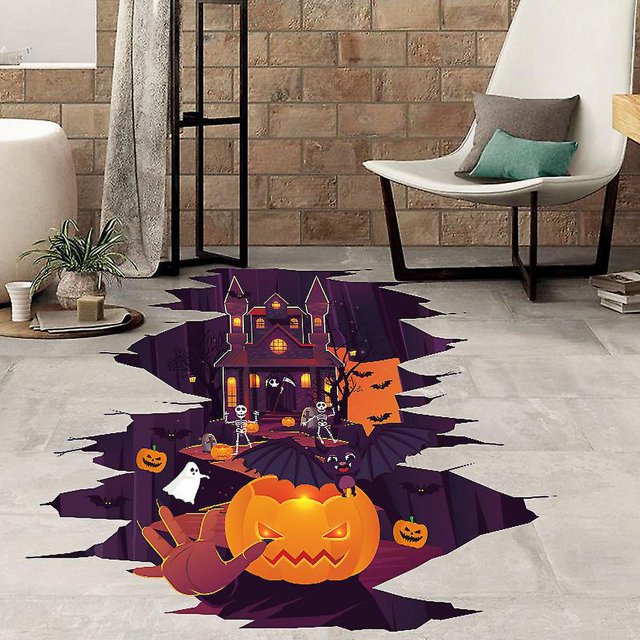 Calcomanías de pared de Halloween en 3D, calcomanías de pared para piso con forma de castillo de calabaza, calcomanías de pared extraíbles de Halloween, Hola
