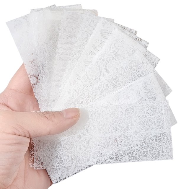 Minnieouse 10 hojas de pegatinas de encaje blanco para decoración de uñas, puntas de flores de encaje, manualidades, calcomanías de manicura Arte de uñas