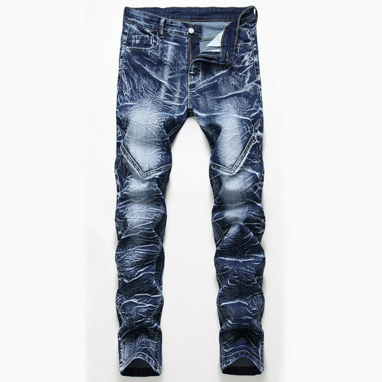 Light Jeans- Slim Color Trendy symoid XXXXXXL(42) Jeans Mens High-end Stretch Blue Printed