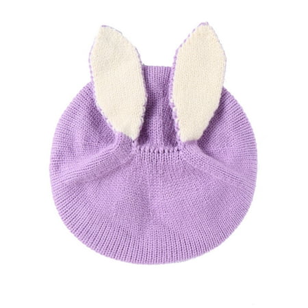 

Aompmsdx Baby Girls Boys Soft Warm Knit Hat Winter Patchwork Rabbit Ear Cap Hatdresses