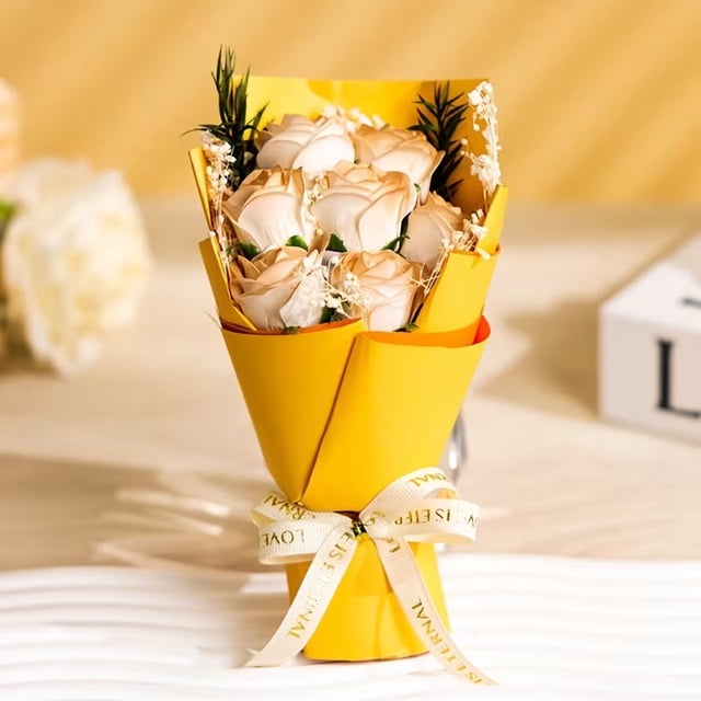 1 unidad, mini ramo de rosas, ramo de jabón de rosas for el Día de San Valentín lleno de flores secas de gypsophila como regalo for tu novia