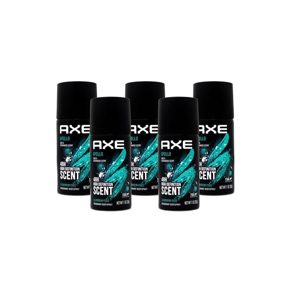 5 Pack of Axe Body Spray Apollo, Travel size, 1 Ounce