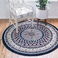 thumbnail image 2 of Unique Loom Narenj Medallion Pattern Area Rug 10' x 10' Round Navy Blue/Tan, 2 of 10