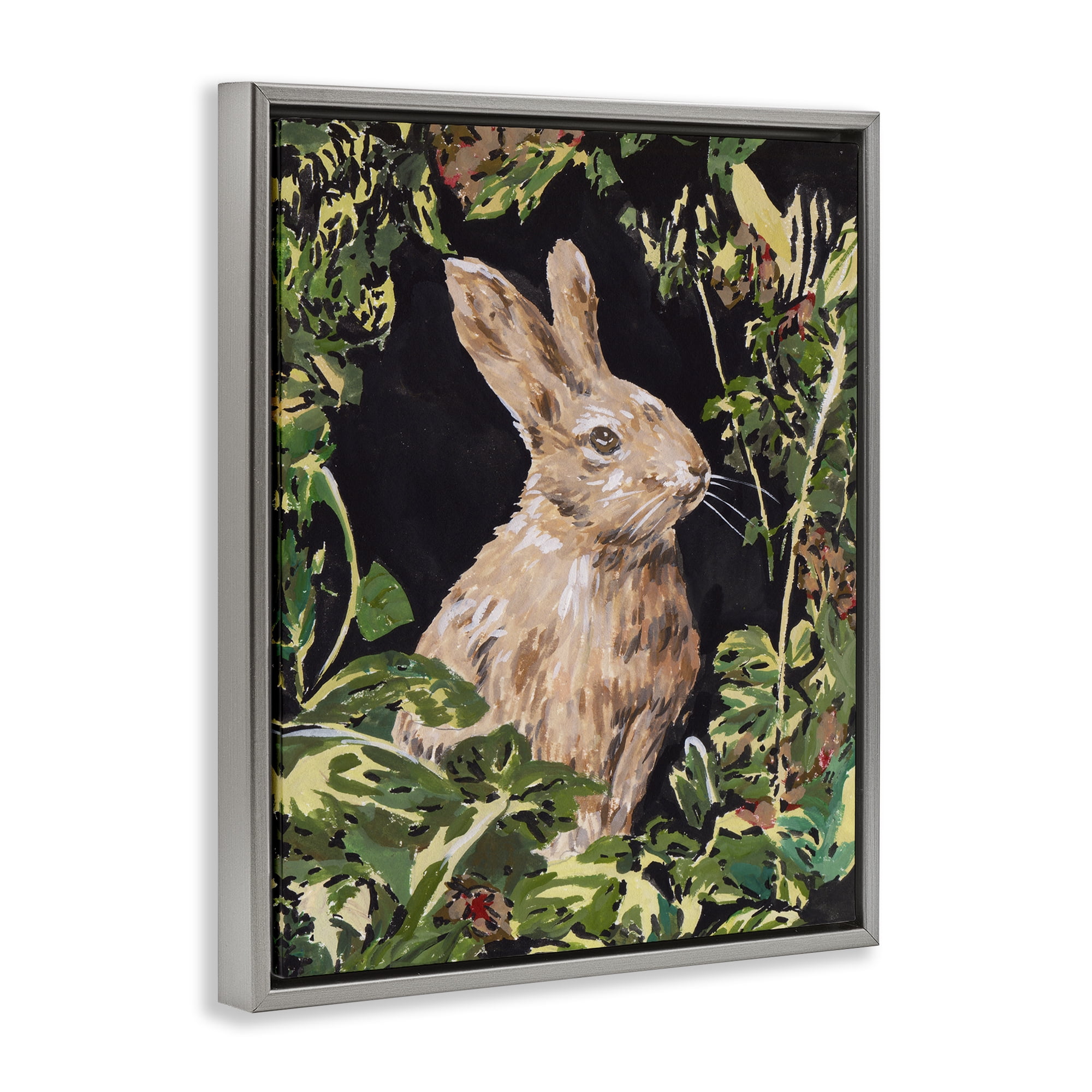 Stupell Industries Wreathed Botanicals Rabbit Gray Framed Floater Canvas Wall Art, design by Melissa Wang