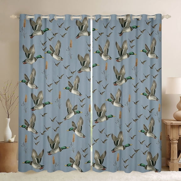 Feelyou Rustic Wildlife Duck Black Out Curtains, Blue Curtains Pack of 2 (42x63 Each)