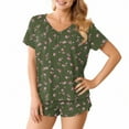 thumbnail image 4 of QATAINLAV Two Piece Sets for Women Summer, Casual V Neck Short Sleeve T Shirts and Shorts Matching Set Fashion Printed Pajamas Outfits, Army Green, XL, 4 of 9