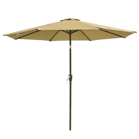 Faded Patio Umbrella Yescom 9' Aluminium Patio Umbrella 8 Ribs w/ Crank Tilt Adjust Outdoor Yard Beach Market Fade Resistant Green Tan Opt ()