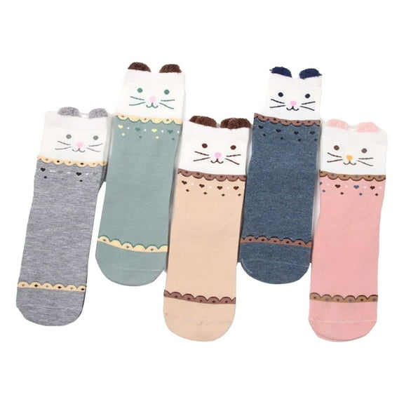 5 Pairs Cute Animal Socks for Women, Novelty Funny Cat Socks and Comfortable & Breathable Casual Socks