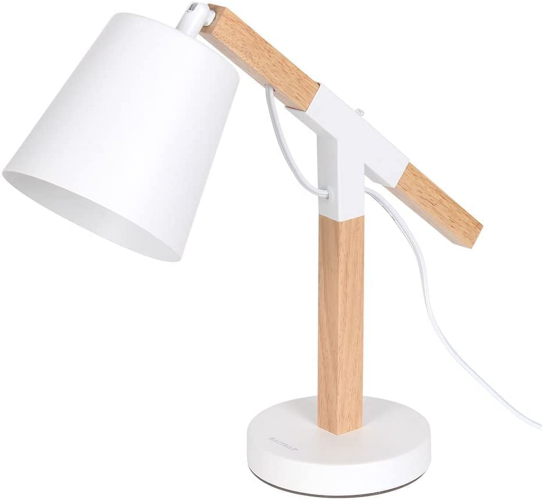 Oumilen Wood Swing Arm White Bedroom Desk Lamp with Adjustable Head
