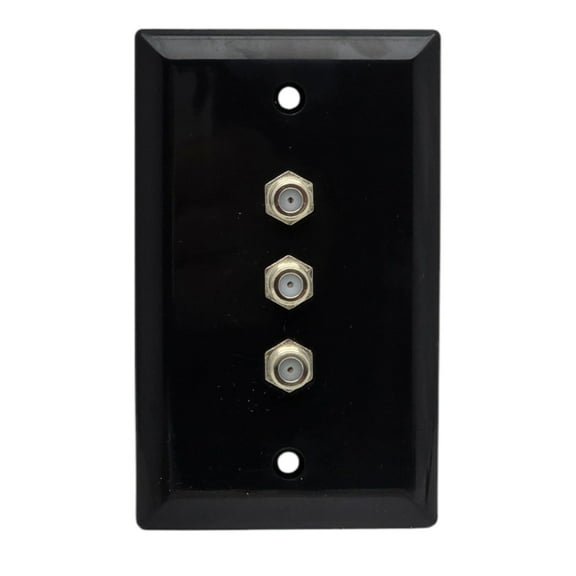 3-Port Coax Wall Plate – Black Single-Gang Faceplate