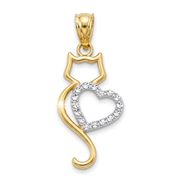 Charm America - Gold Cat with Heart Charm - 10 Karat Solid Gold