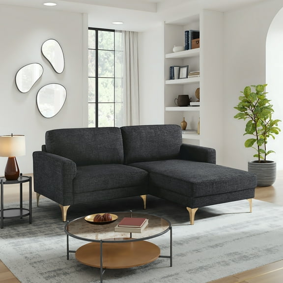 Studio Living Maryland Sectional Sofa in Black Fabric Upholstery