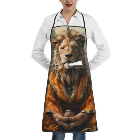 

Rocae Jungle Meditating Lion for Kitchen Aprons for Women Adjustable Cooking Kitchen Chef Apron for Men with Pockets