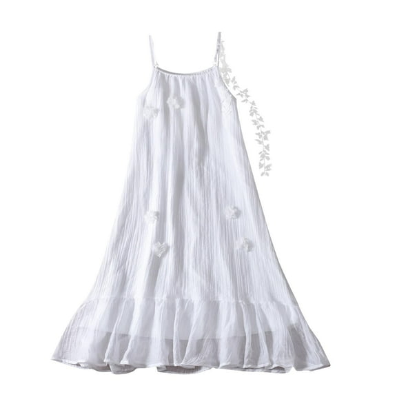 Jgppe Kids Girl's White Cotton Dress Classic Solid Color Sleeveless Comfy Sundress Birthday Playwear 2-14 Years