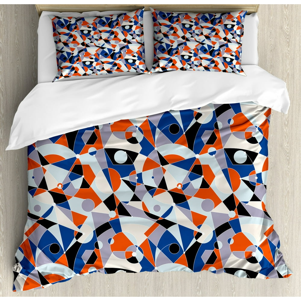 Mid Century Duvet Cover Set, Mosaic of Various Shapes and Colors Modern