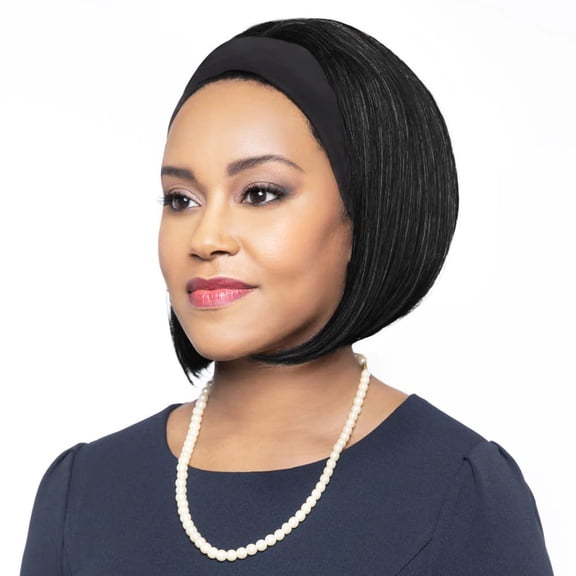 Foxy Silver Wigs Anny Wig Color 1 Black - 10" Long Headband Straight Spitcurl Flip Fusion Heat Friendly Synthetic Fiber Womens Lightweight Bundle Maxwigs Hairloss Booklet