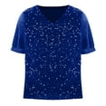 thumbnail image 3 of MIUOWANP New Years Eve Shirt Women Women's New Solid Color Sequined Velvet Patchwork V-neck Short Sleeved T-shirt Blue L, 3 of 4