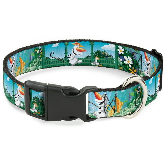 Disney Pet Collar, Dog Collar Plastic Buckle, Olaf Garden Scenes, 11 to 16.5 Inches 1.0 Inch Wide