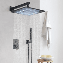 Zovajonia Matte Black Shower System 16 Inches Shower Faucet Set, LED Rain Shower Head with Handheld Spray Bathroom Wall Mount Shower Fixtures